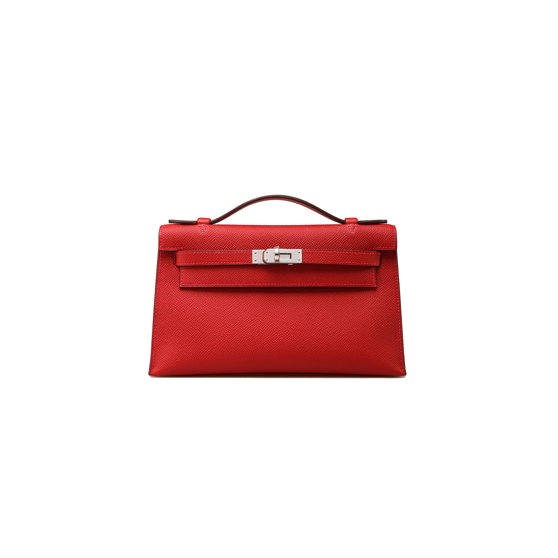 HERMES KELLY POCHETTE ROUGE CASAQUE EPSOM WITH PALLADIUM HARDWARE (22*14*7cm)